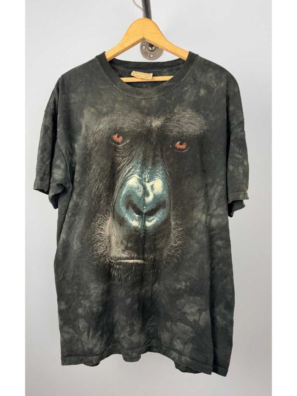 The Mountain Gorilla Ape Face Graphic T-Shirt Black Tie-Dye Cotton Size L